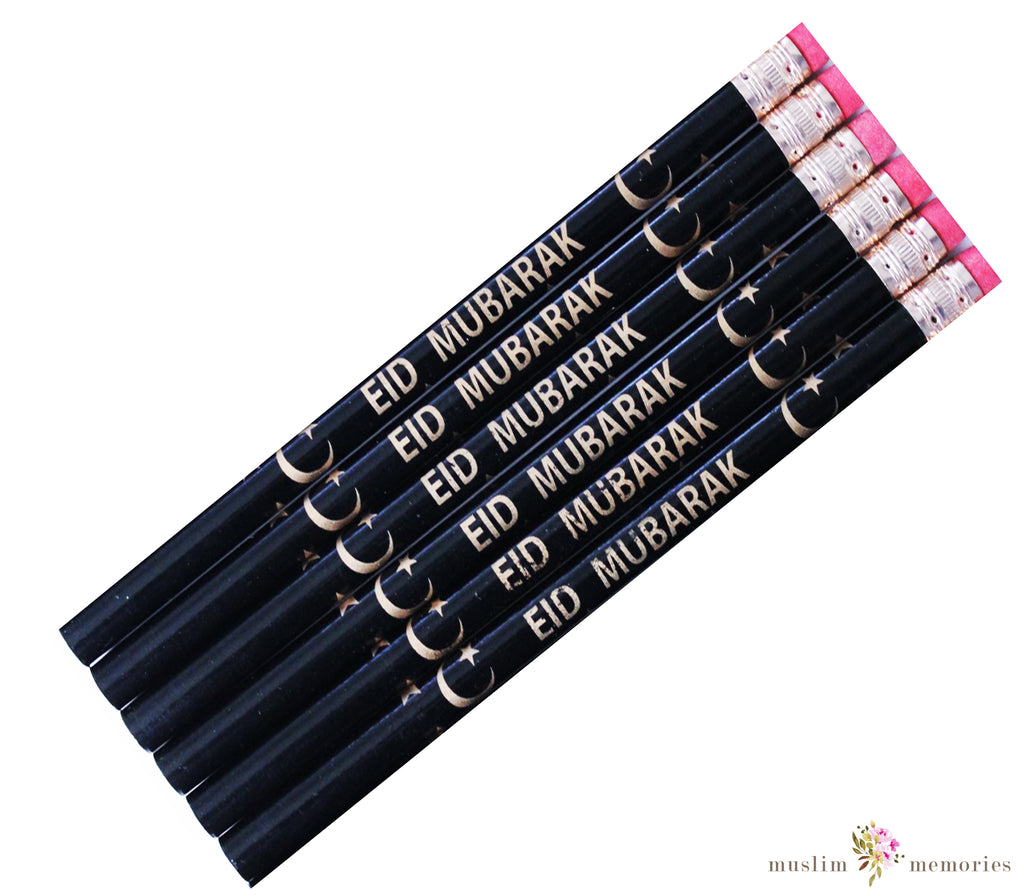Eid Mubarak 6 Piece Pencils Set-Black/Gold Muslim Memories