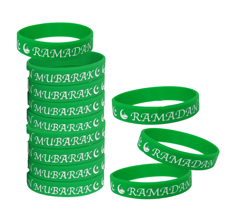 Ramadan Mubarak Green Wristband Set of 12 Pieces Islamic Gifts 123