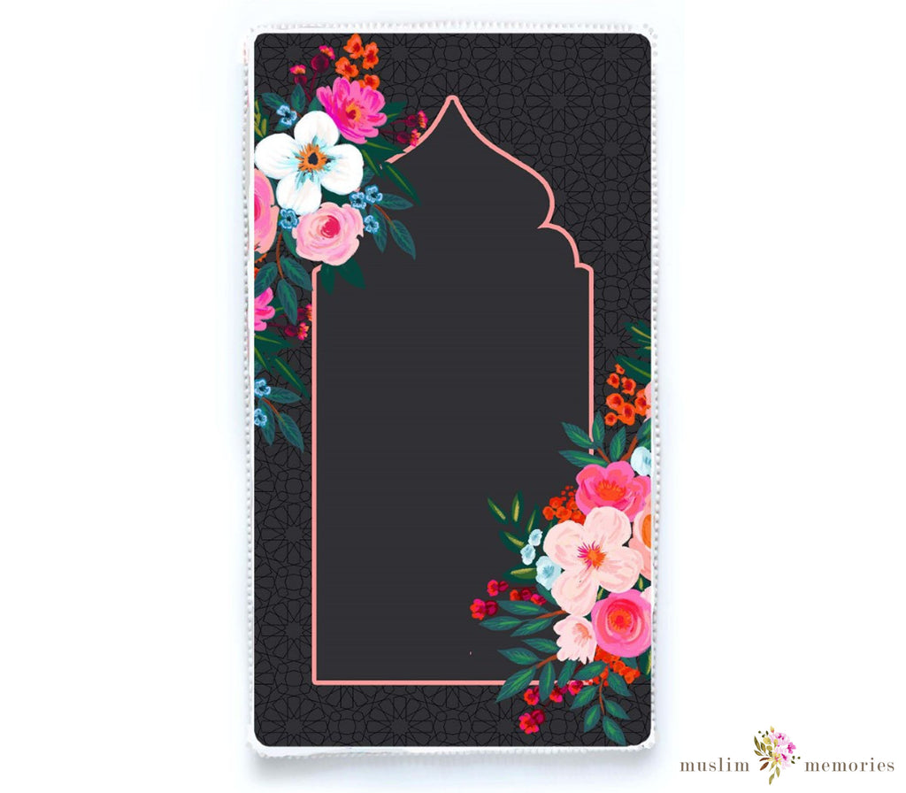 Girls Prayer Mat: Prayer Mat Floral Black Muslim Memories