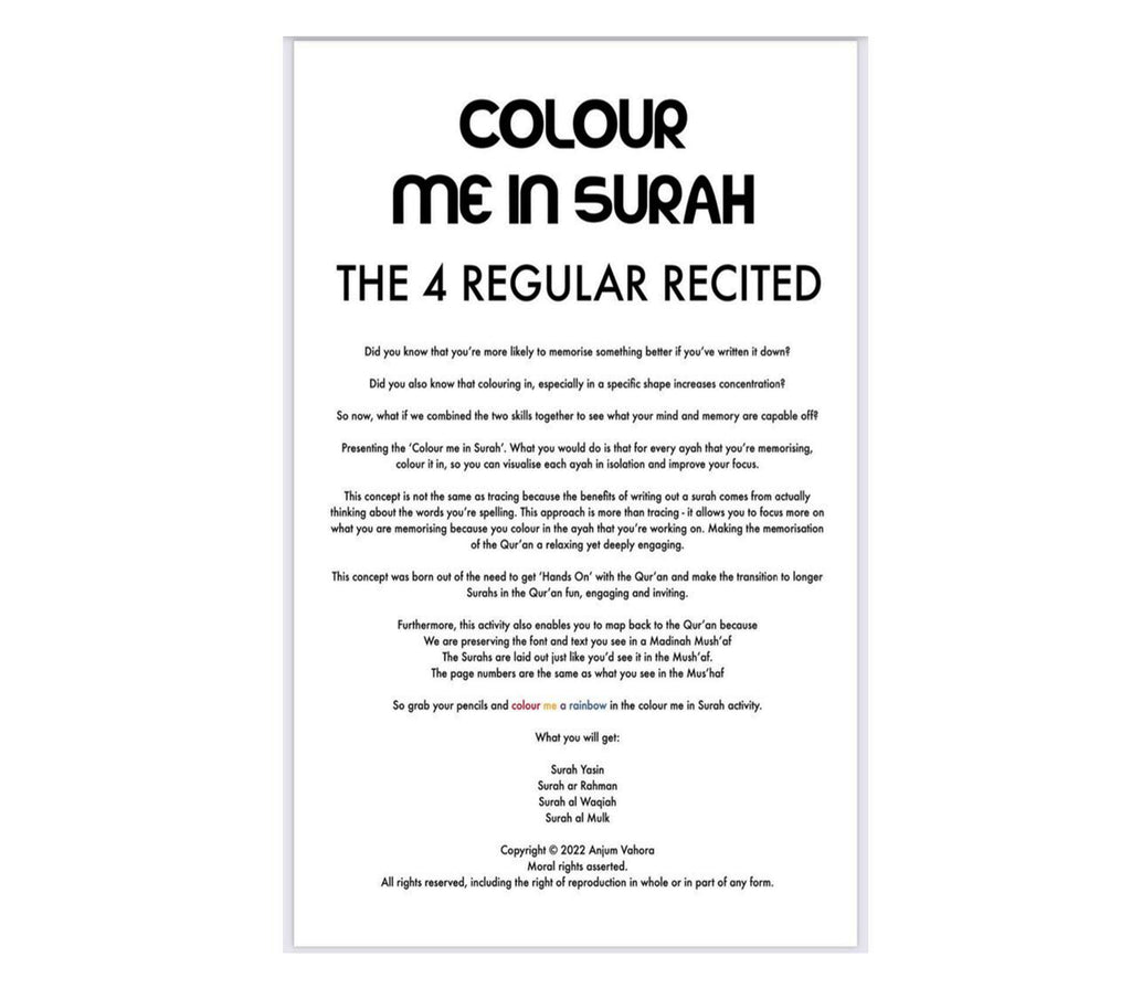 Colour me in The 4 Regular Recited Hands on Quran