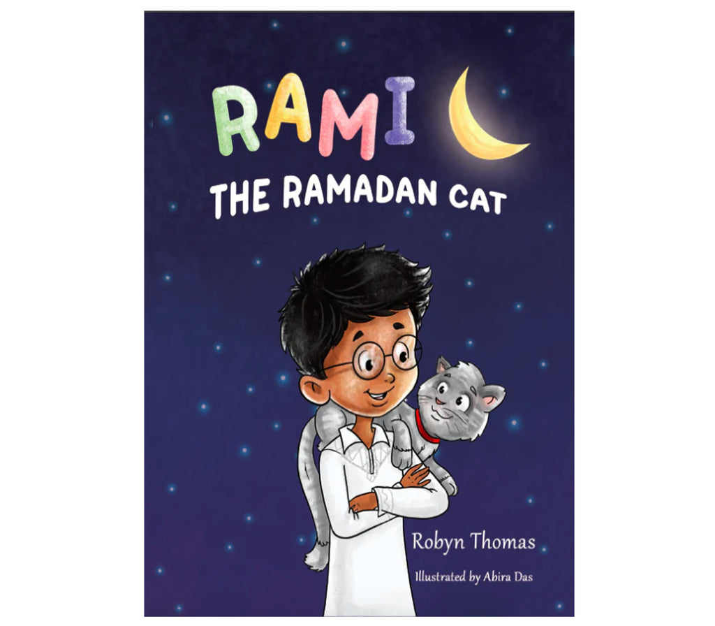 Rami the Ramadan Cat Ruqaya's bookshelf