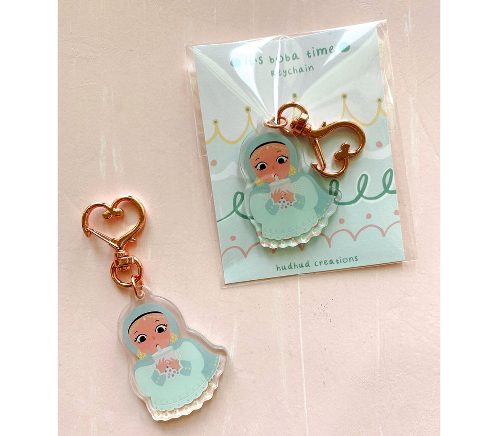 Keychain It's Boba Time HUDHUD CREATIONS
