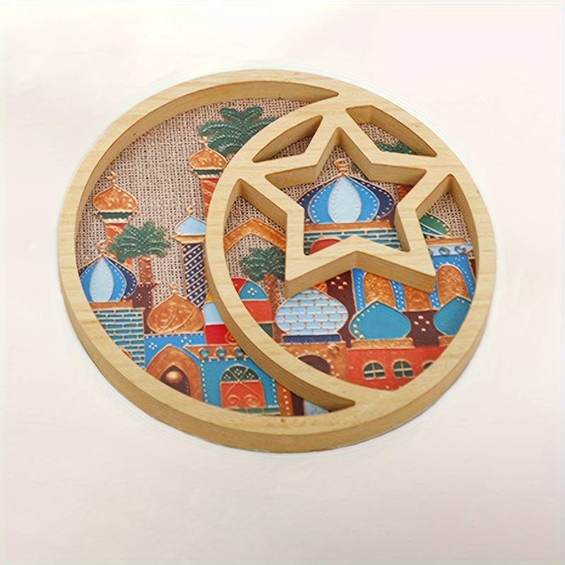 Colored Star & Crescent Bamboo Platter Muslim Memories