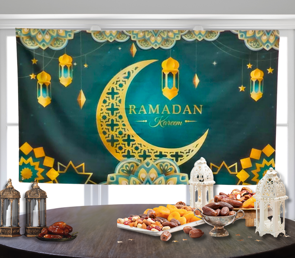 Ramadan Mubarak Backdrop Banner Green & Gold U-SHINE CRAFT CO.
