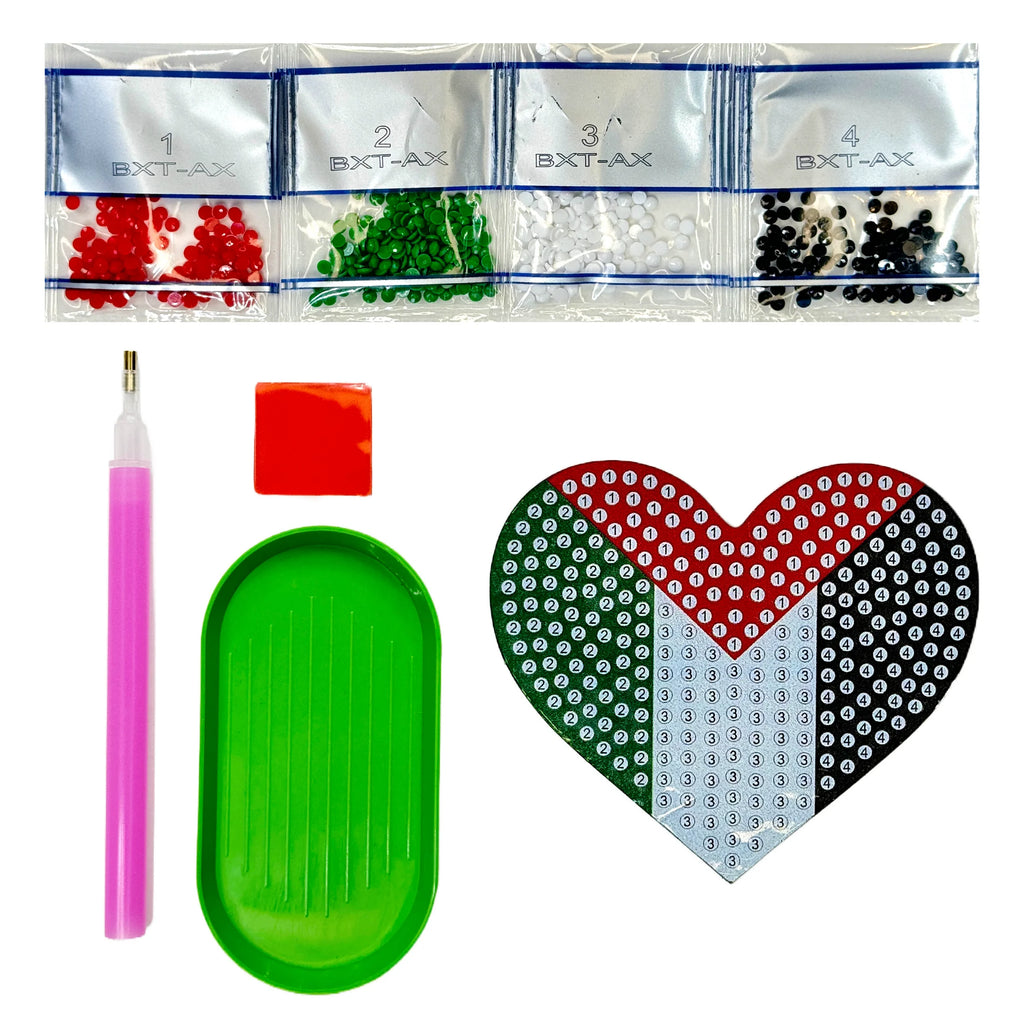 Palestine Flag Heart Acrylic Magnet - Diamond Art Kit Kandeely