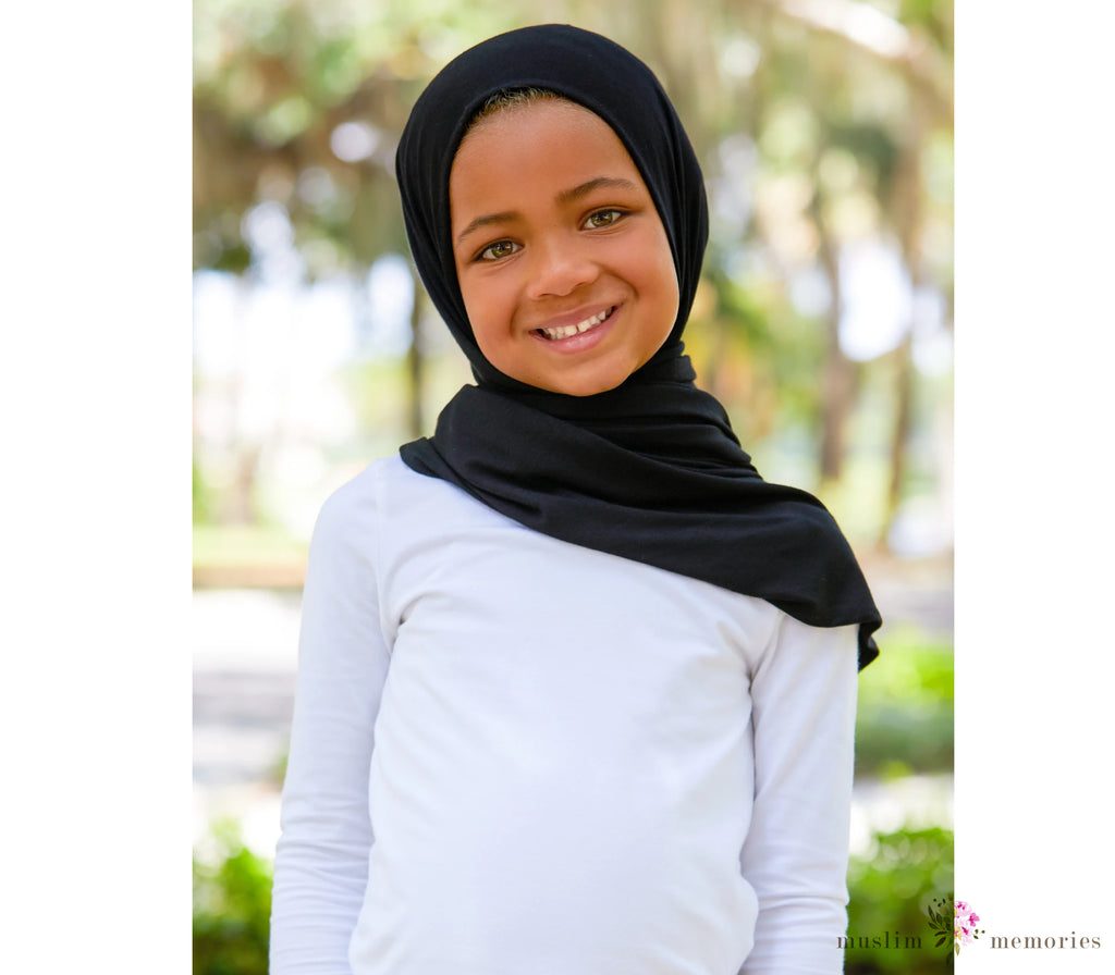 Kids' Effortless (Pre-Sewn) BLACK Hijab Muslim Memories