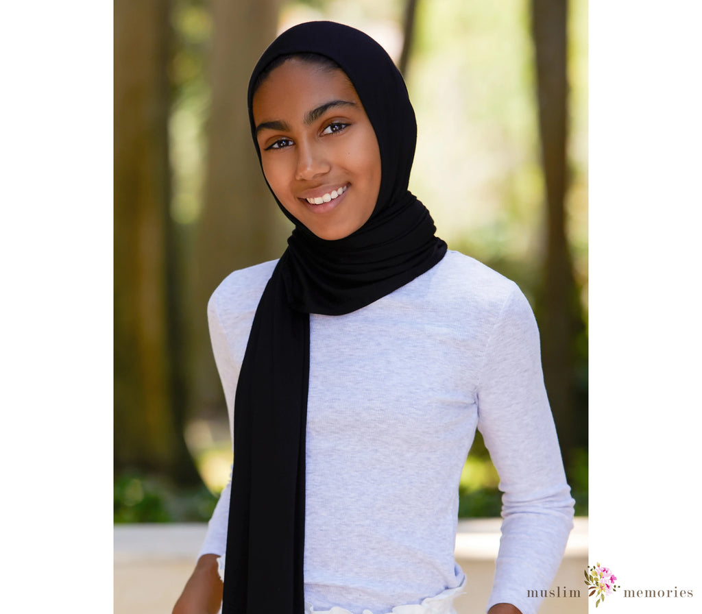 Kids' Effortless (Pre-Sewn) BLACK Hijab Muslim Memories