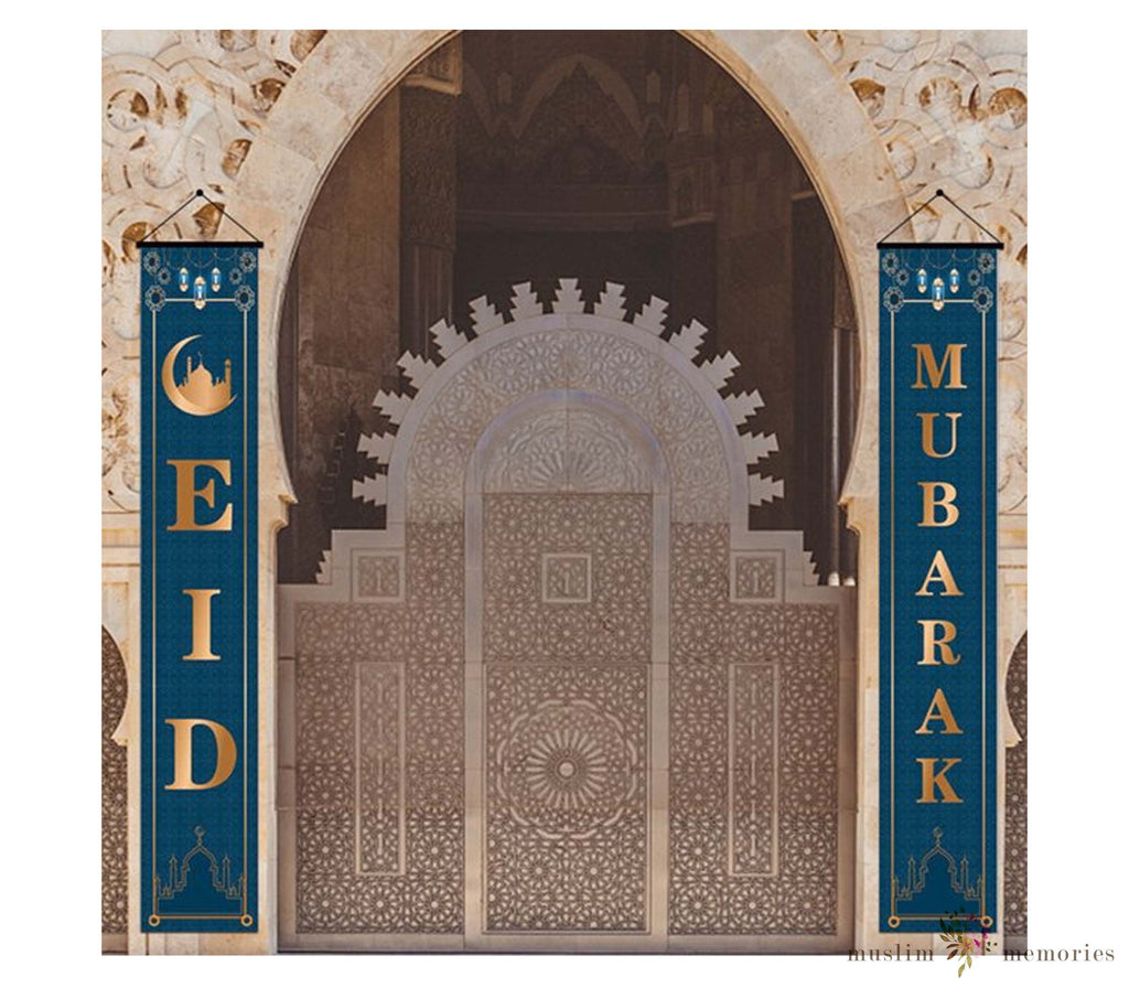 Eid Mubarak Door Curtain Teal Banner Porch Sign Set Muslim Memories