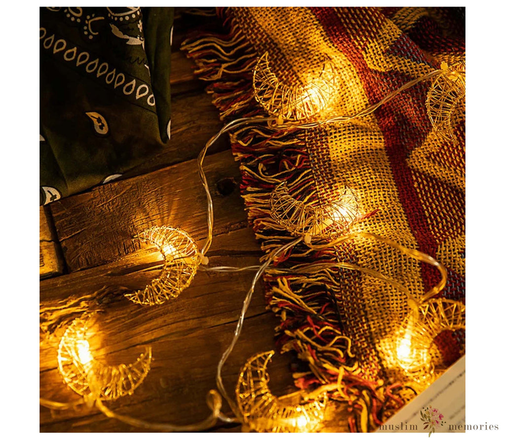 Metal Moon Hanging Pendants LED String Lights Muslim Memories