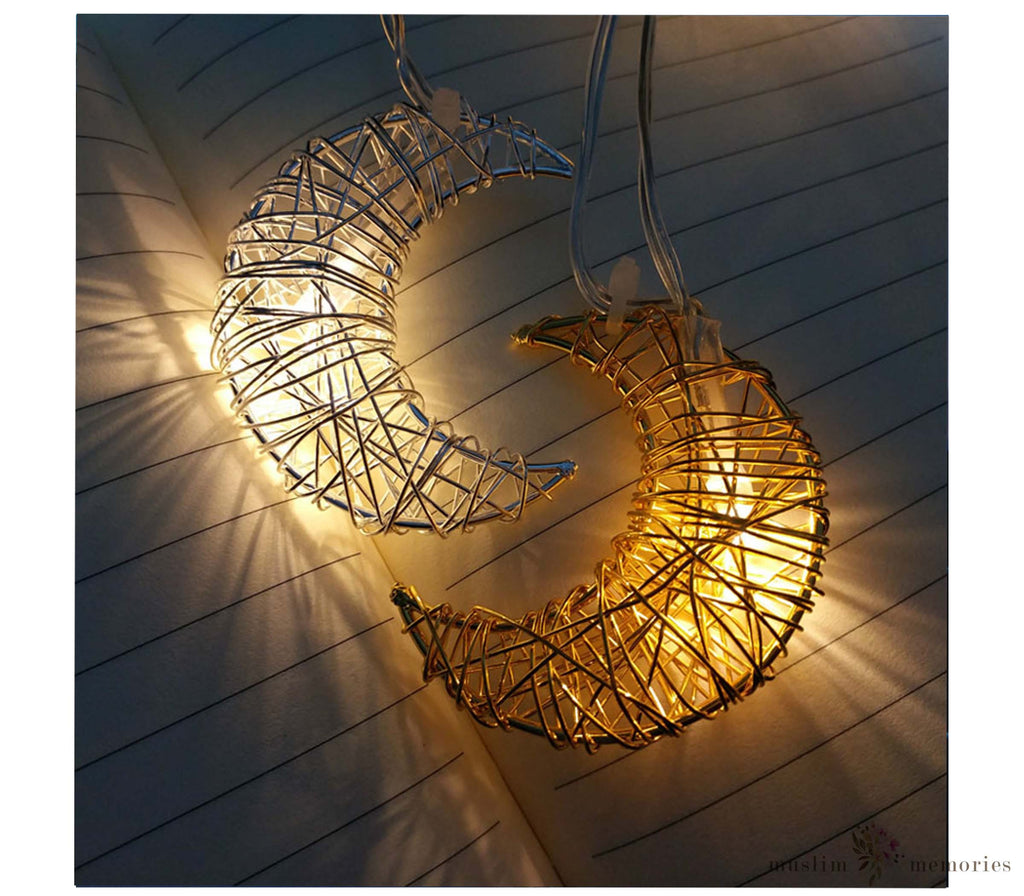 Metal Moon Hanging Pendants LED String Lights Muslim Memories
