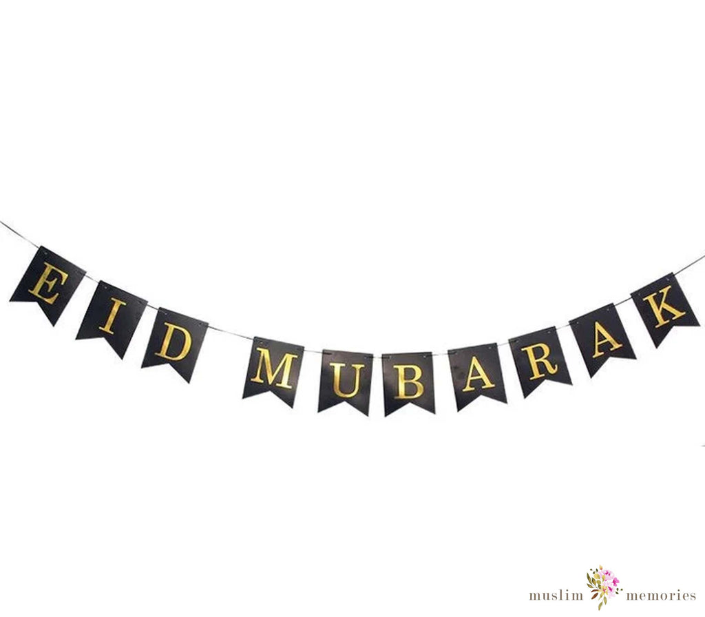 Eid Mubarak Decoration Black & Gold Banner Muslim Memories