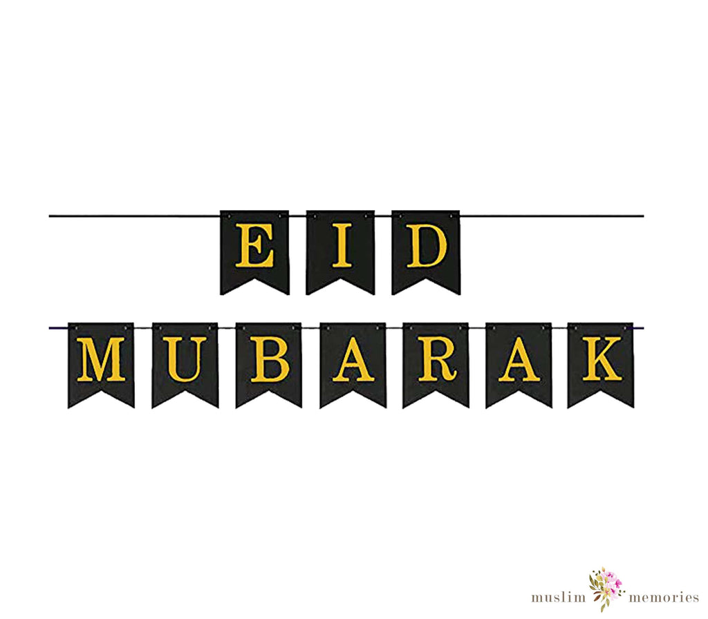 Eid Mubarak Decoration Black & Gold Banner Muslim Memories