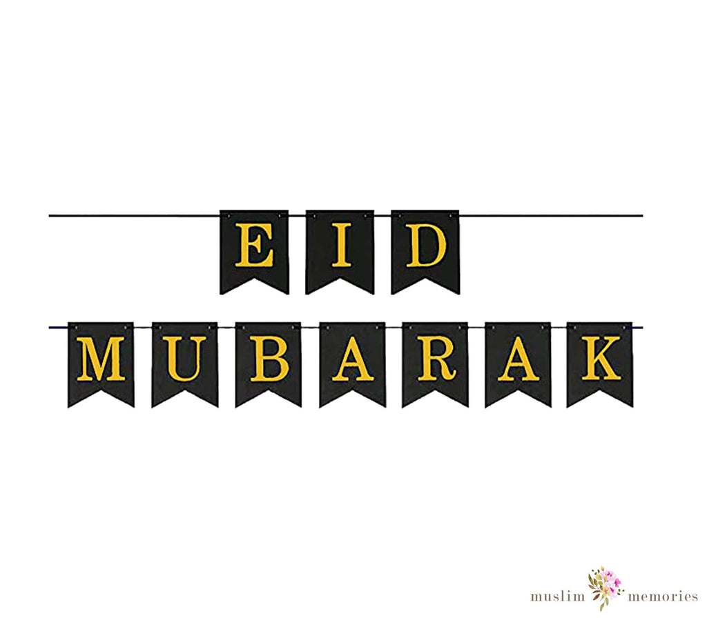 Eid Mubarak Decoration Black & Gold Banner Muslim Memories