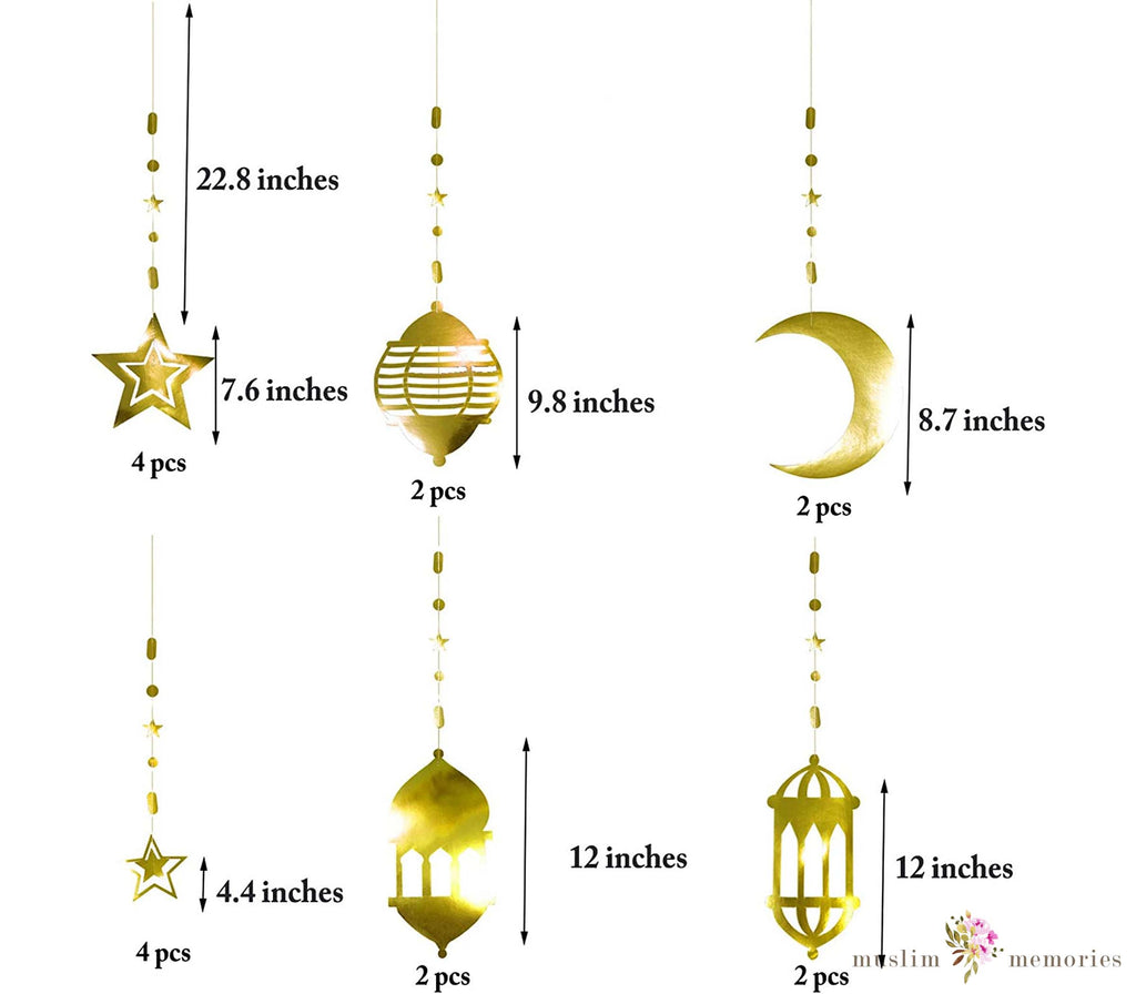 Shining Gold Star Moon Lantern Ramadan & Eid Garland Muslim Memories