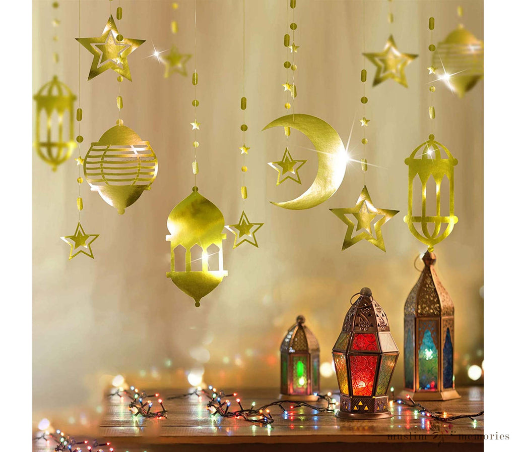 Shining Gold Star Moon Lantern Ramadan & Eid Garland Muslim Memories