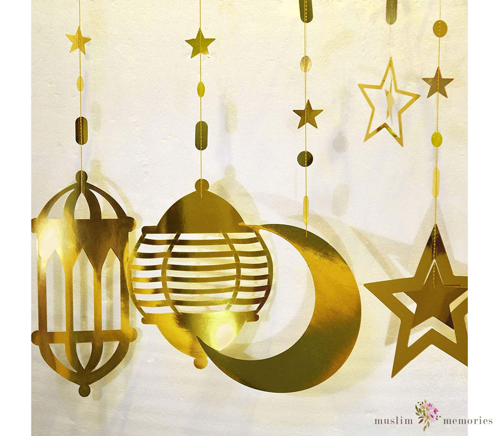 Shining Gold Star Moon Lantern Ramadan & Eid Garland Muslim Memories