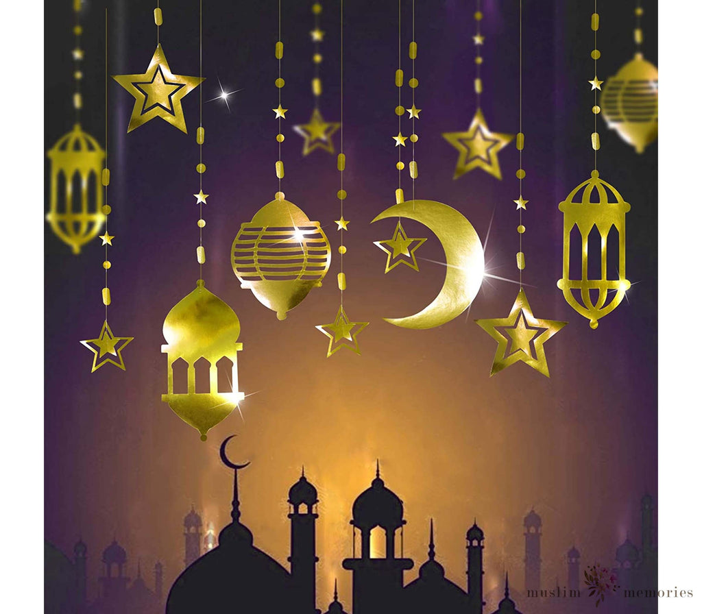 Shining Gold Star Moon Lantern Ramadan & Eid Garland Muslim Memories