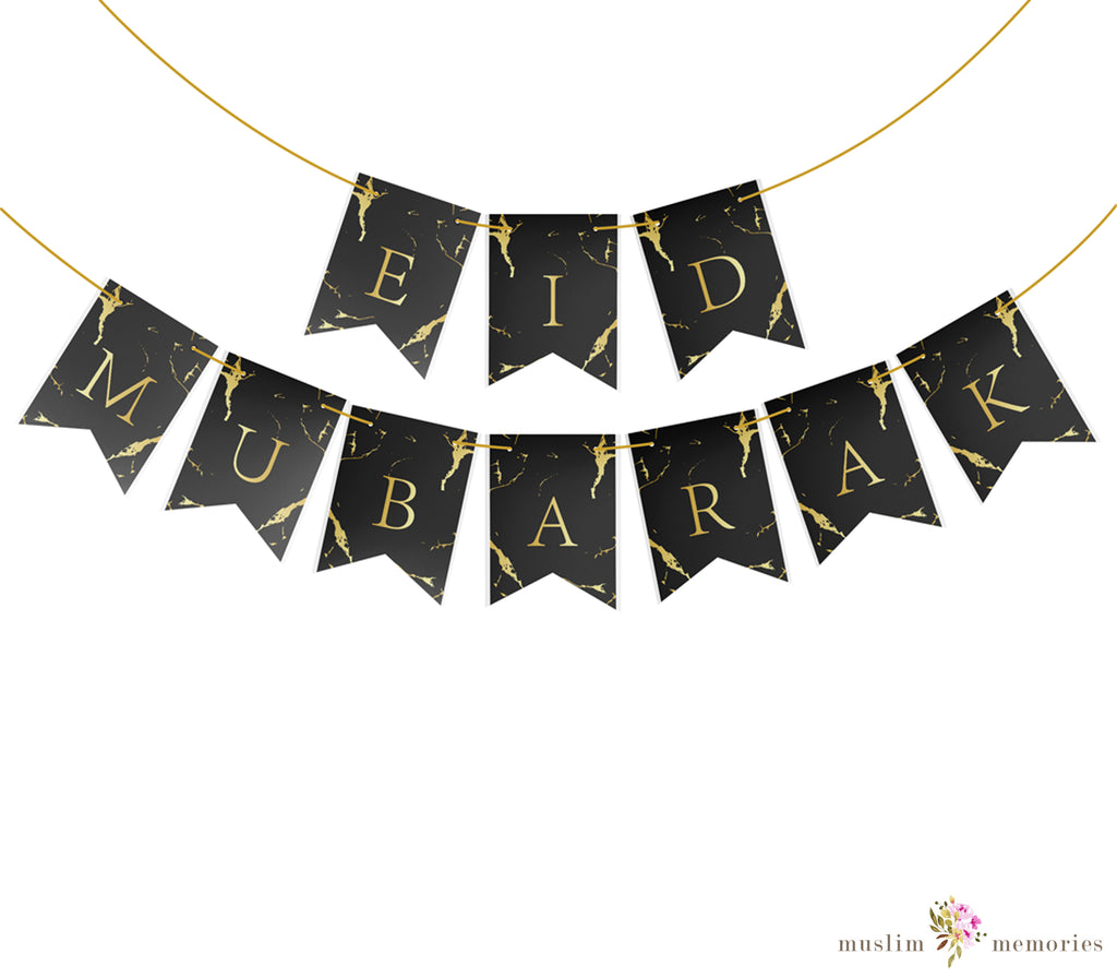 Eid Mubarak Banner Black Marble Muslim Memories
