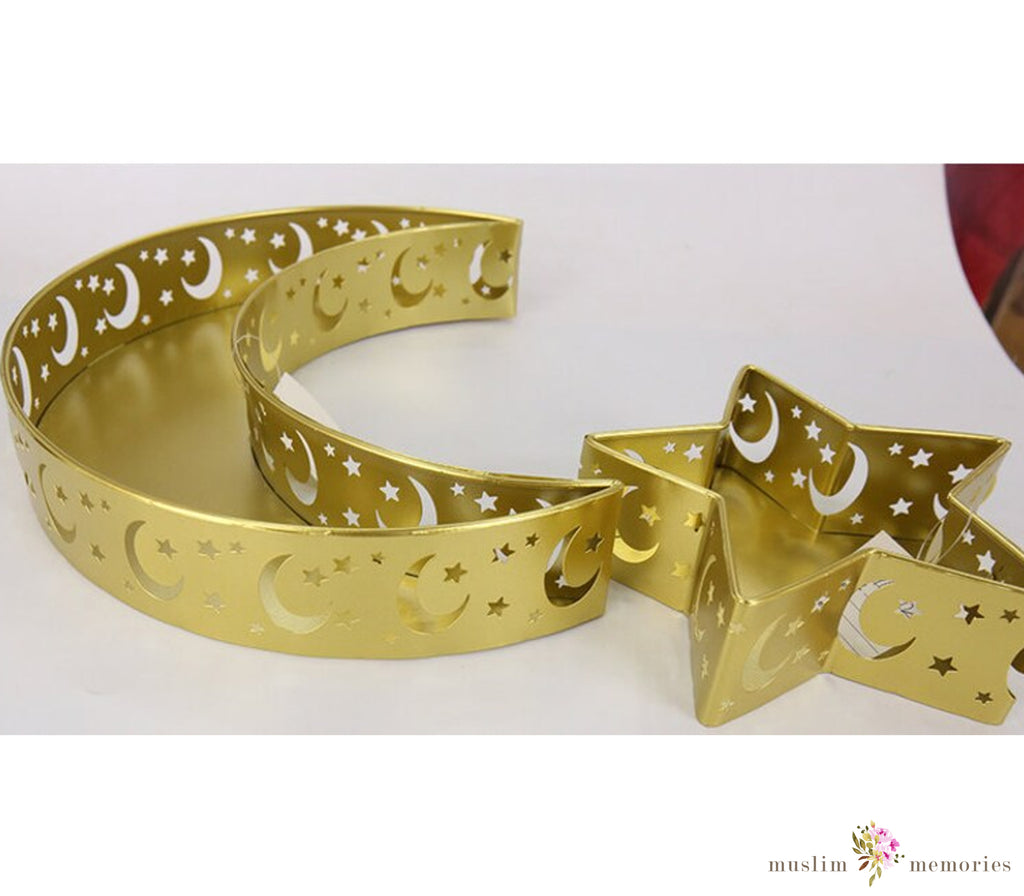 Ramadan & Eid Gold Crescent Moon Star Tray Set Muslim Memories