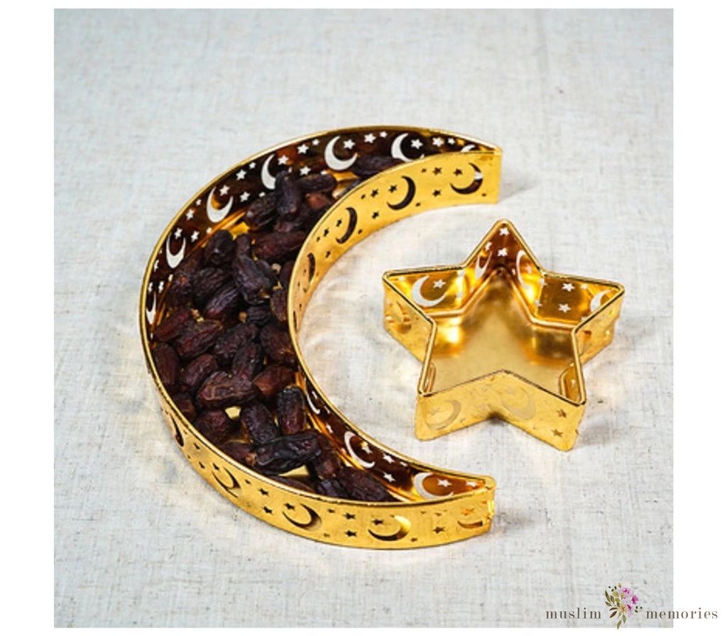 Ramadan & Eid Gold Crescent Moon Star Tray Set Muslim Memories