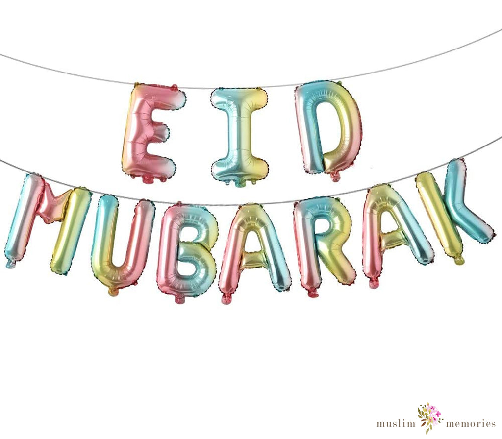 Rainbow Gradient Eid Mubarak Foil Balloon Banner Muslim Memories