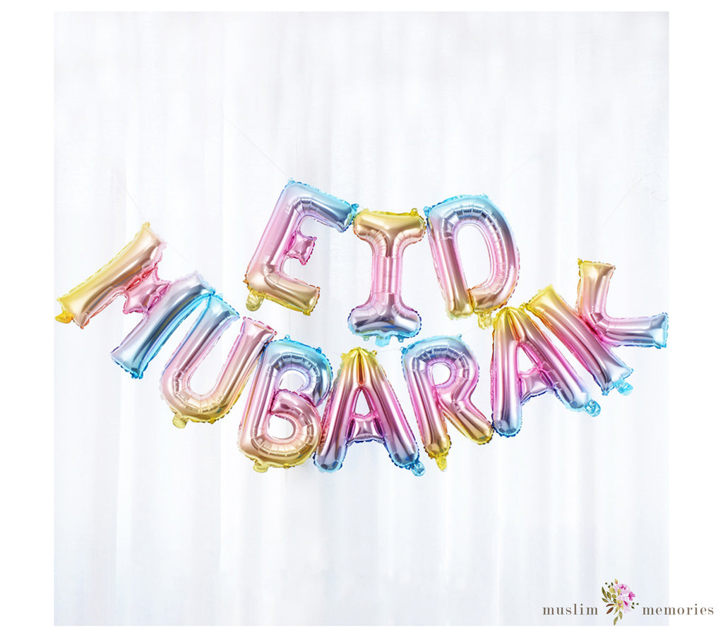 Rainbow Gradient Eid Mubarak Foil Balloon Banner Muslim Memories