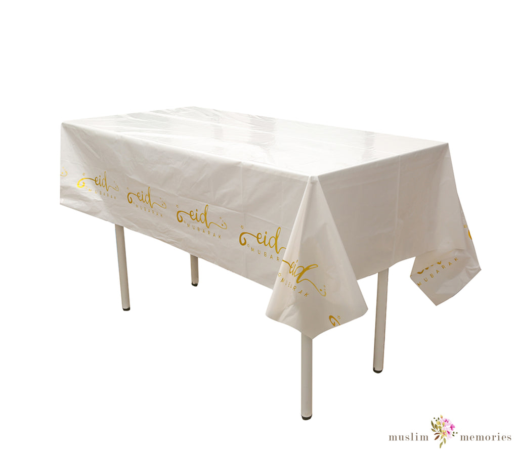 White & Gold Eid Mubarak Reusable Tablecloth Muslim Memories