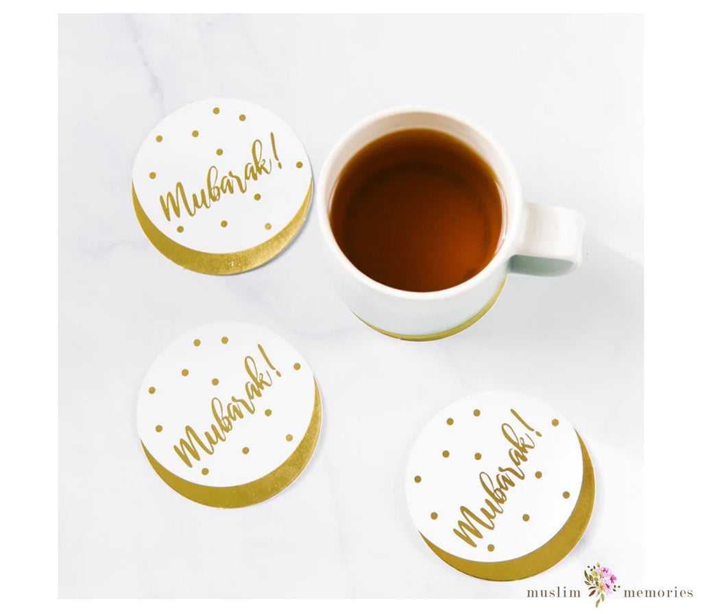 Gold Stamped 'Mubarak!' Party Coasters (Set of 12) Amasi Decor