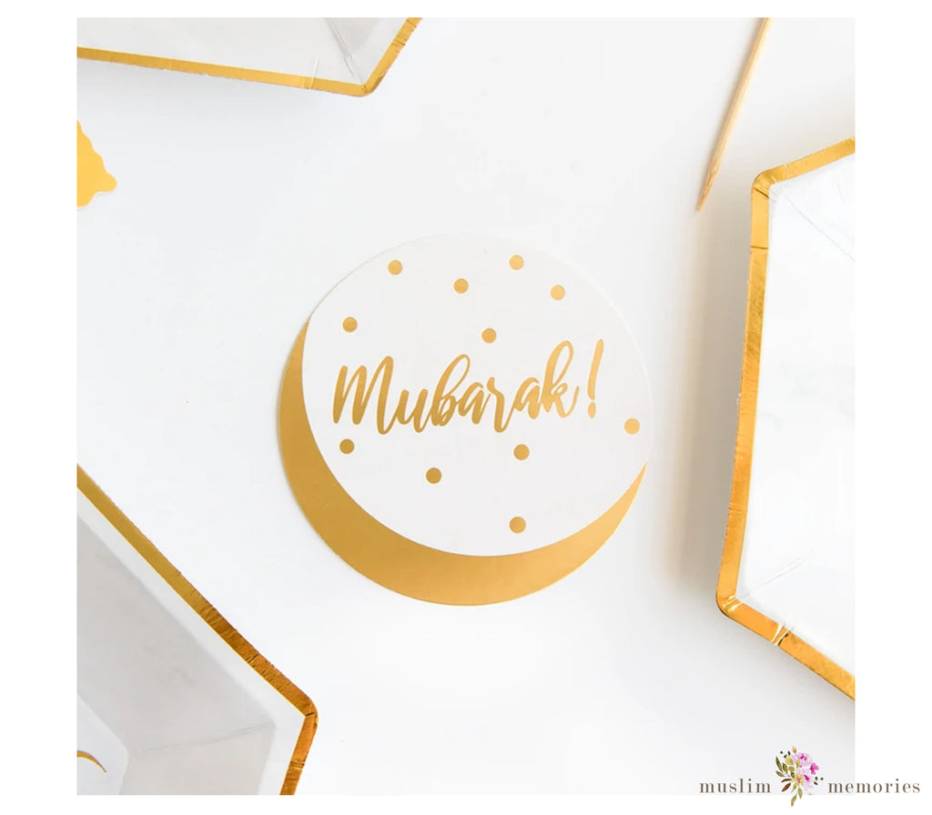 Gold Stamped 'Mubarak!' Party Coasters (Set of 12) Amasi Decor