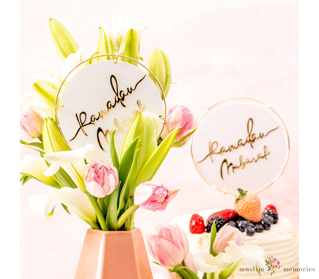 Ramadan Mubarak' Metal Acrylic Toppers (Set of Two) Amasi Decor