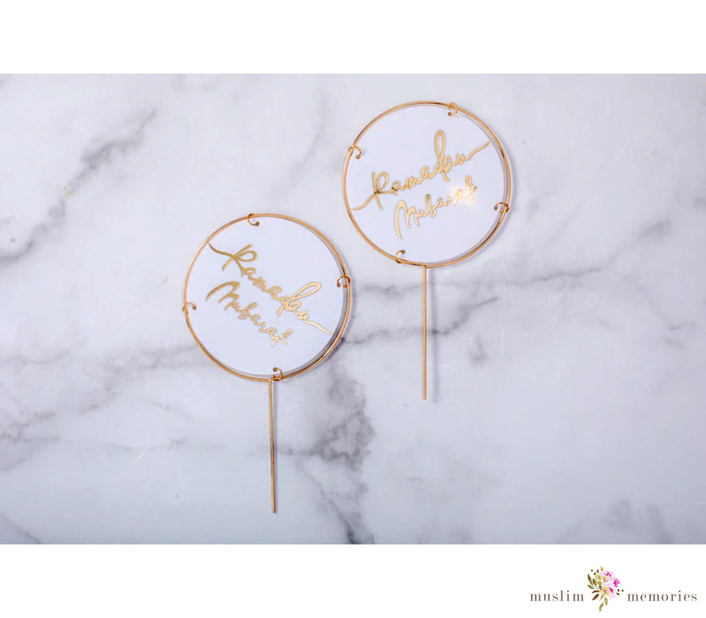 Ramadan Mubarak' Metal Acrylic Toppers (Set of Two) Amasi Decor