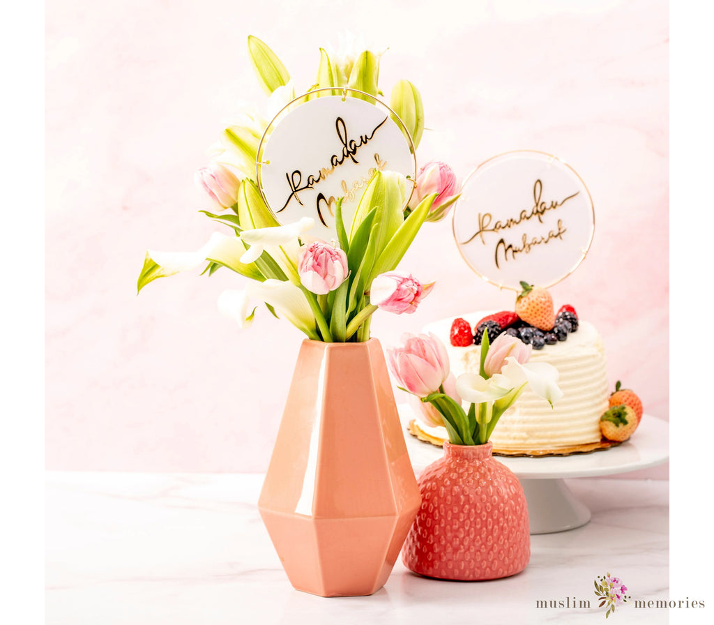 Ramadan Mubarak' Metal Acrylic Toppers (Set of Two) Amasi Decor