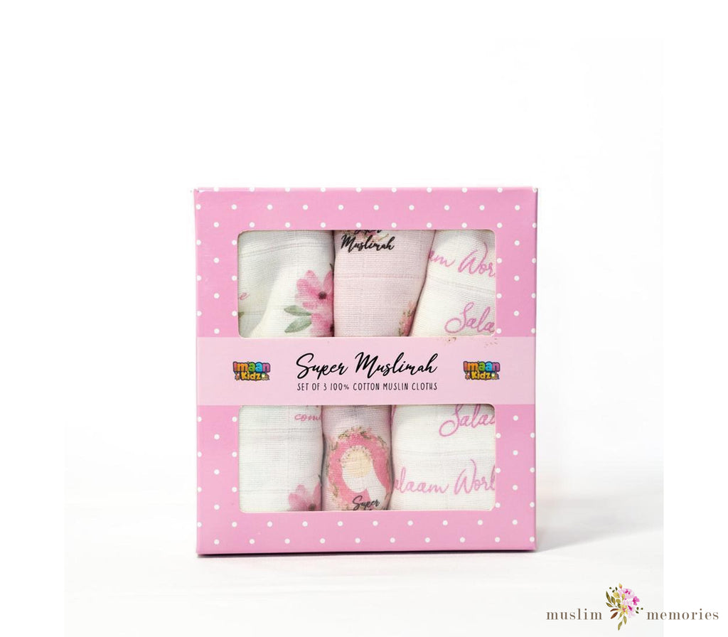 Super Muslimah Pink 100% Cotton Muslin Cloths (Set of 3) Muslim Memories