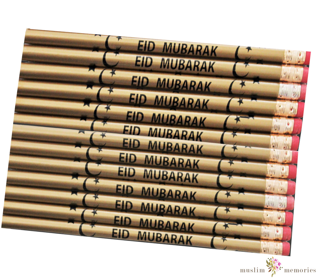 Eid Mubarak Gift Gold Pencils Set of 12 Muslim Memories