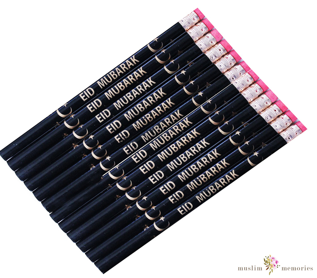 Eid Mubarak 12 Piece Pencils Set-Black/Gold Muslim Memories