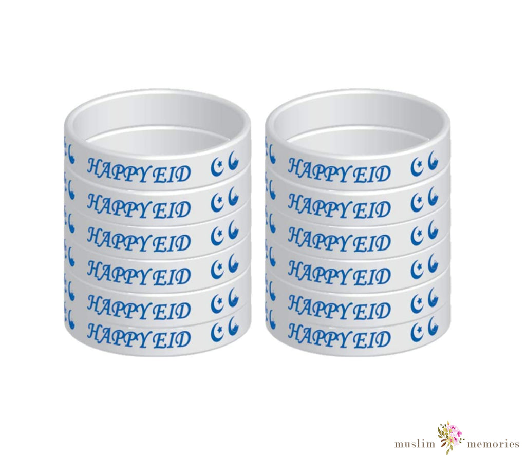 Eid Mubarak/Happy Eid Wristband Set of 12 Pieces Muslim Memories