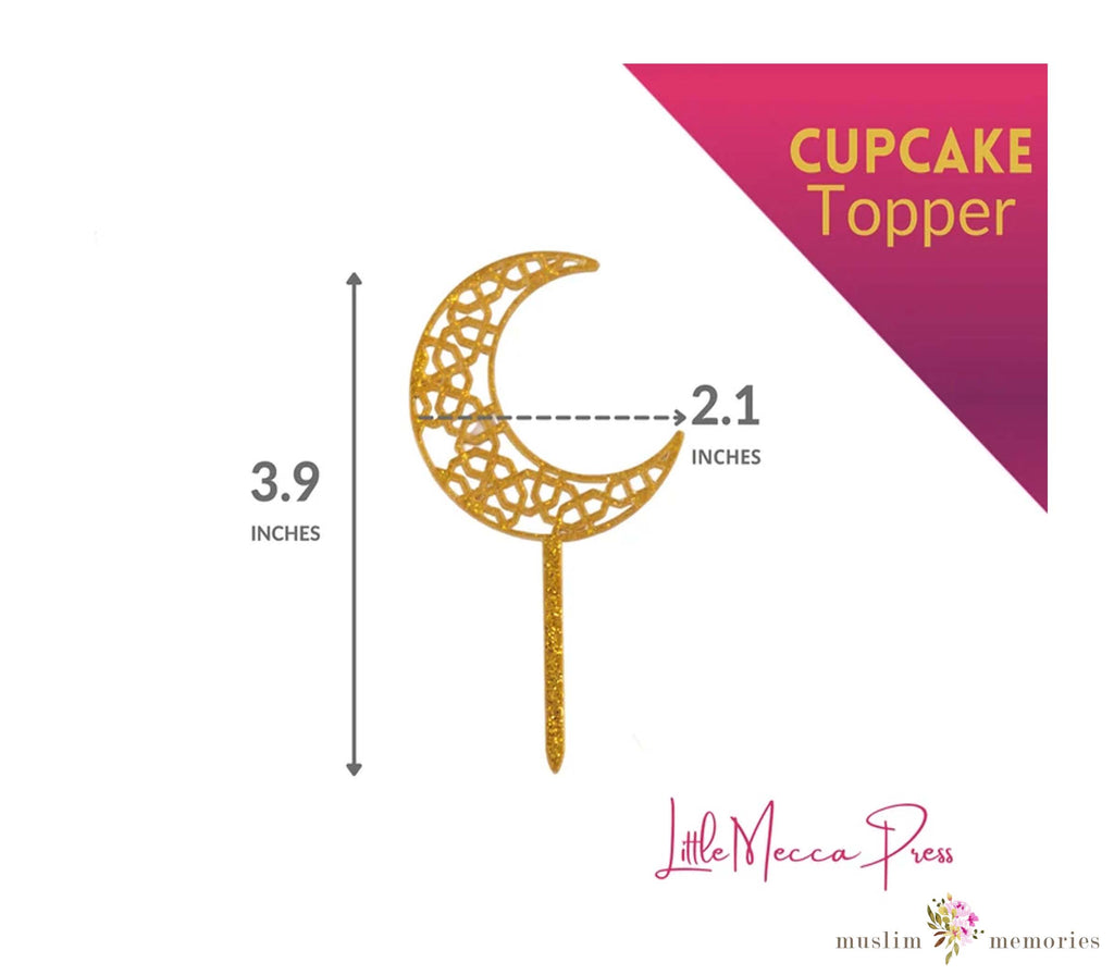 Ramadan Decoration Acrylic Cupcake Crescent Toppers Pack of 6 LITTLE MECCA PRESS