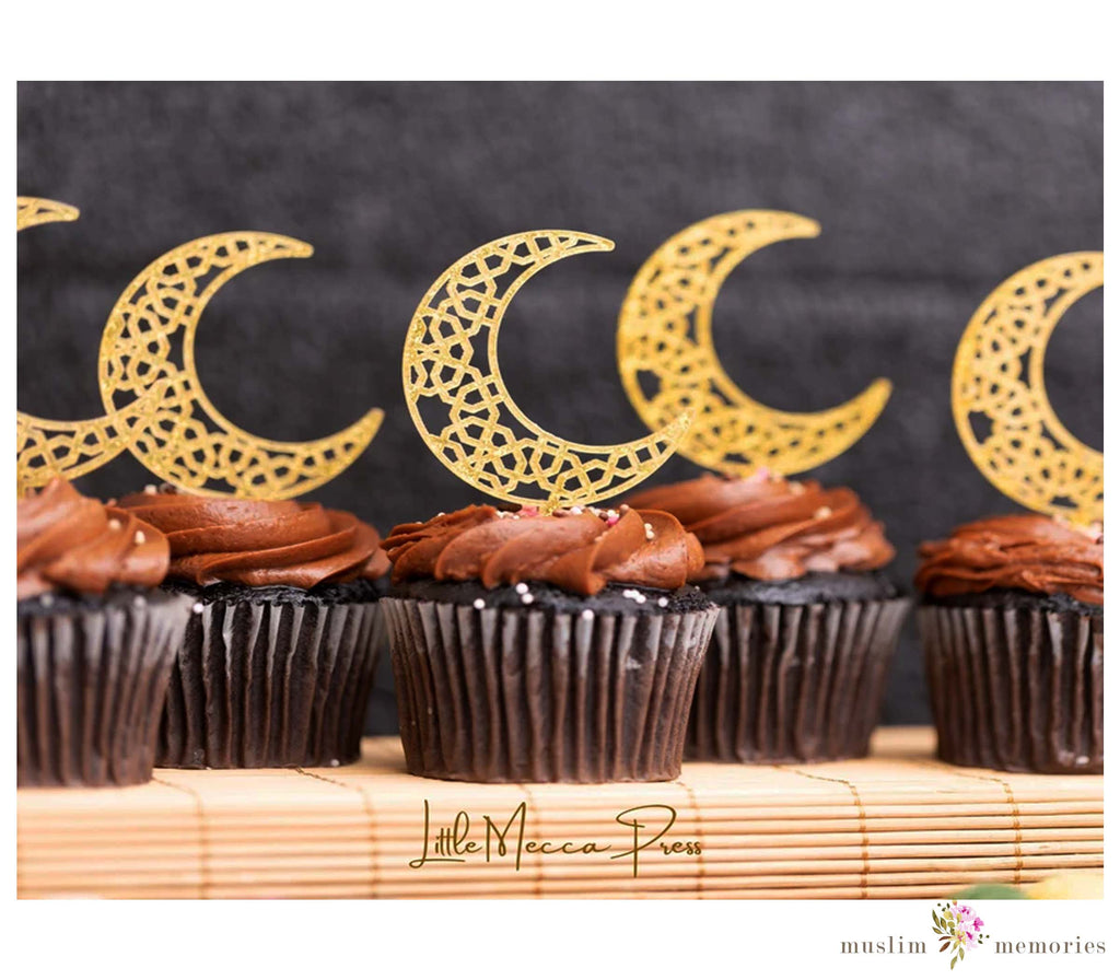 Ramadan and Eid Decoration Acrylic Cupcake Crescent Toppers Pack of 6 (Copy) LITTLE MECCA PRESS