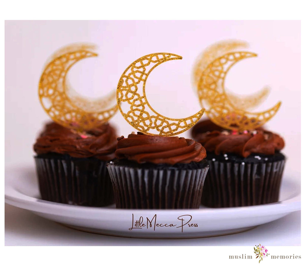 Ramadan and Eid Decoration Acrylic Cupcake Crescent Toppers Pack of 6 (Copy) LITTLE MECCA PRESS