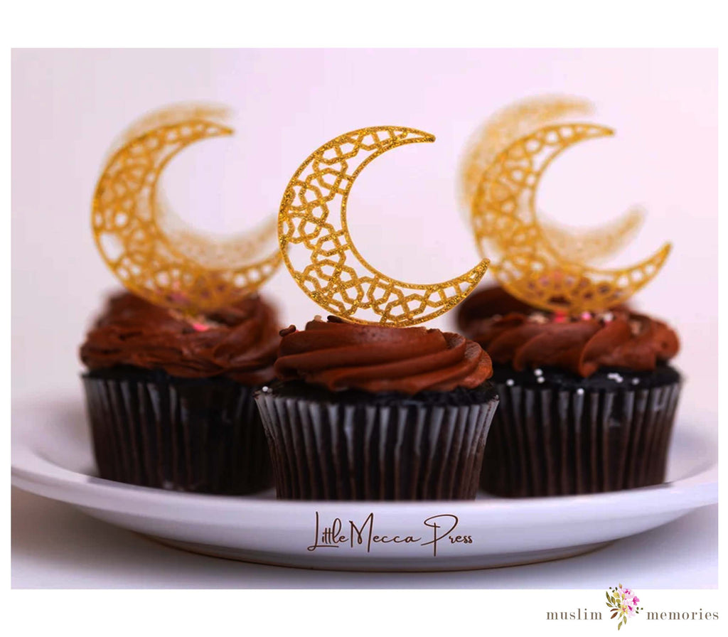 Ramadan Decoration Acrylic Cupcake Crescent Toppers Pack of 6 LITTLE MECCA PRESS