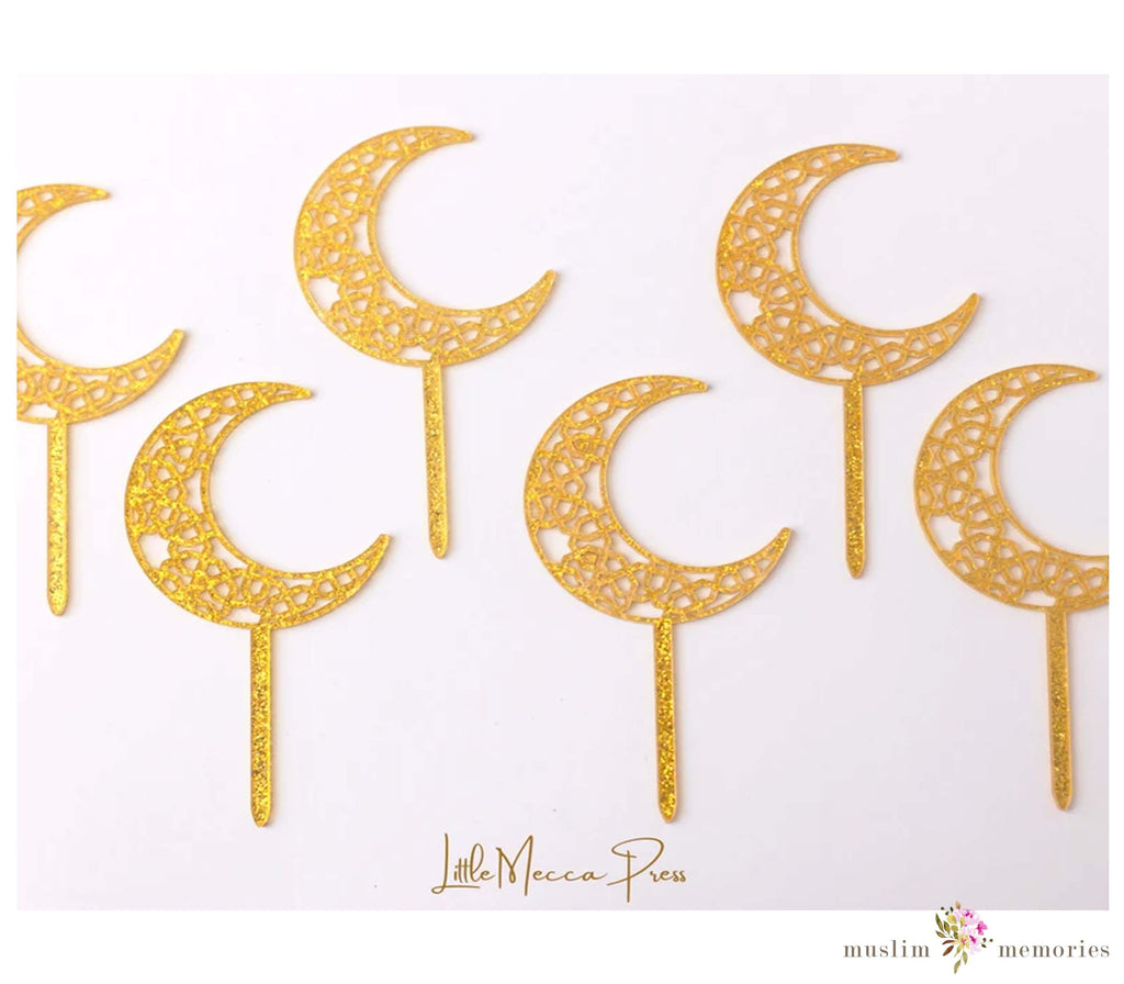 Ramadan and Eid Decoration Acrylic Cupcake Crescent Toppers Pack of 6 (Copy) LITTLE MECCA PRESS