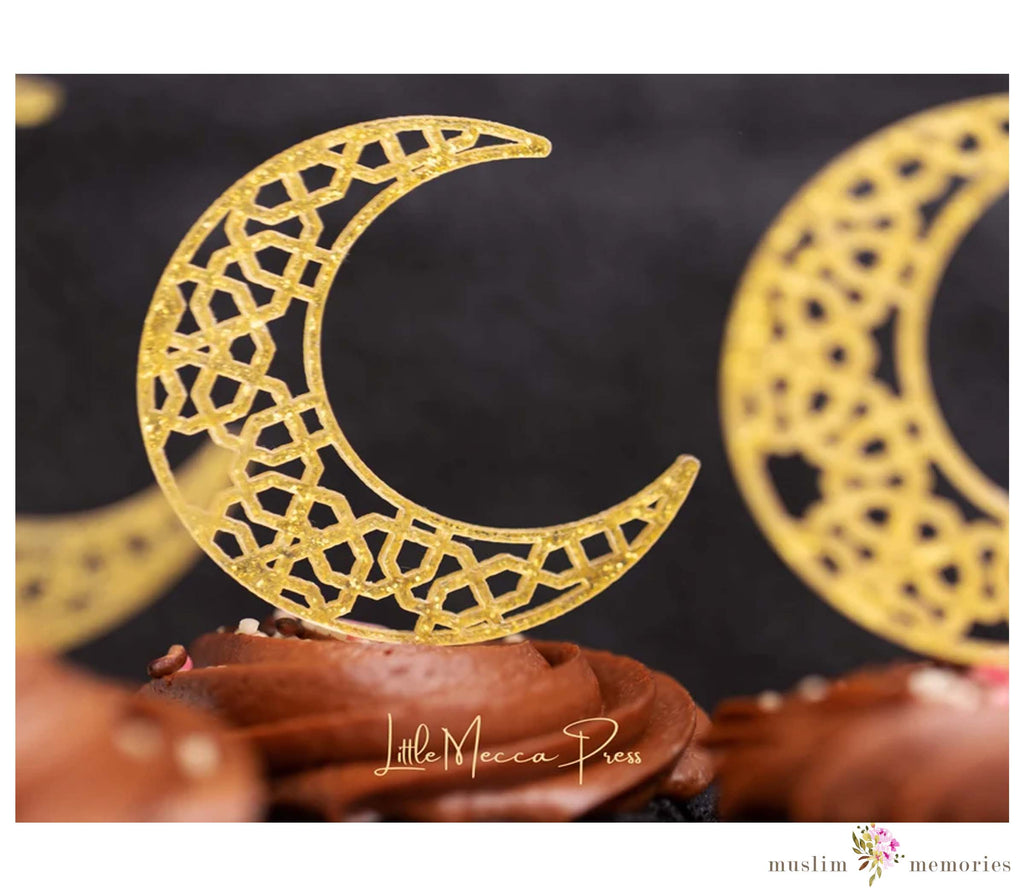 Ramadan and Eid Decoration Acrylic Cupcake Crescent Toppers Pack of 6 (Copy) LITTLE MECCA PRESS