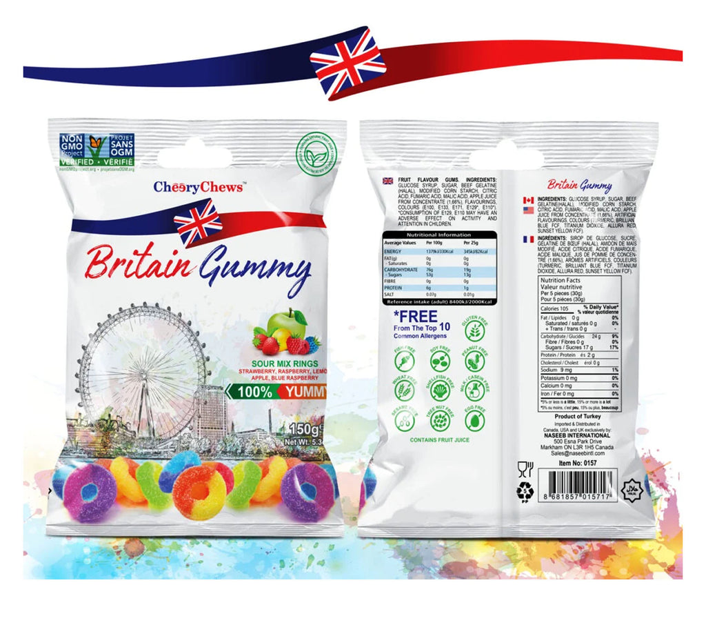 Britain Gummy Sour Mix Rings 150g Britain Gummy