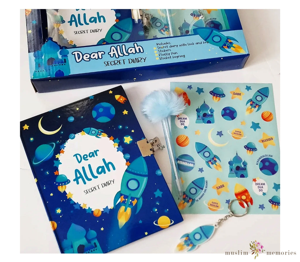 Dear Allah Children's Secret Diary Gift Set in Blue Imaan Kidz
