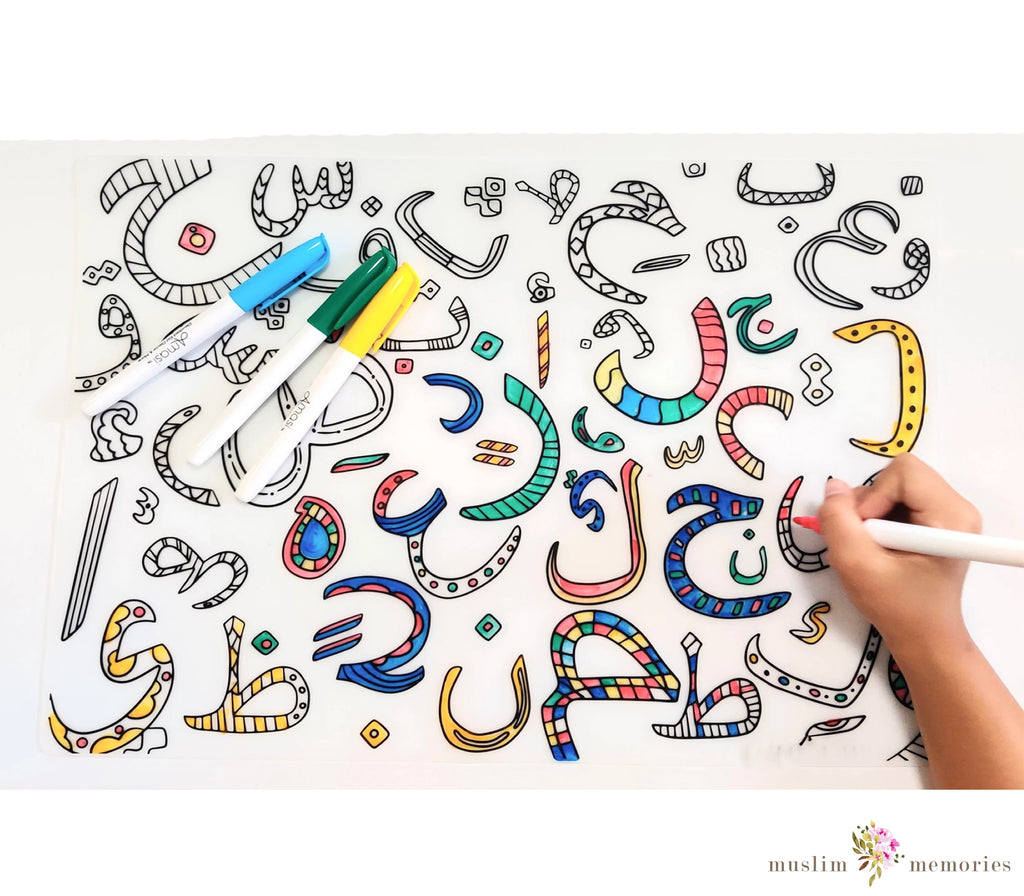 Washable Arabic Alphabet Coloring Silicone Placemat Amasi Decor