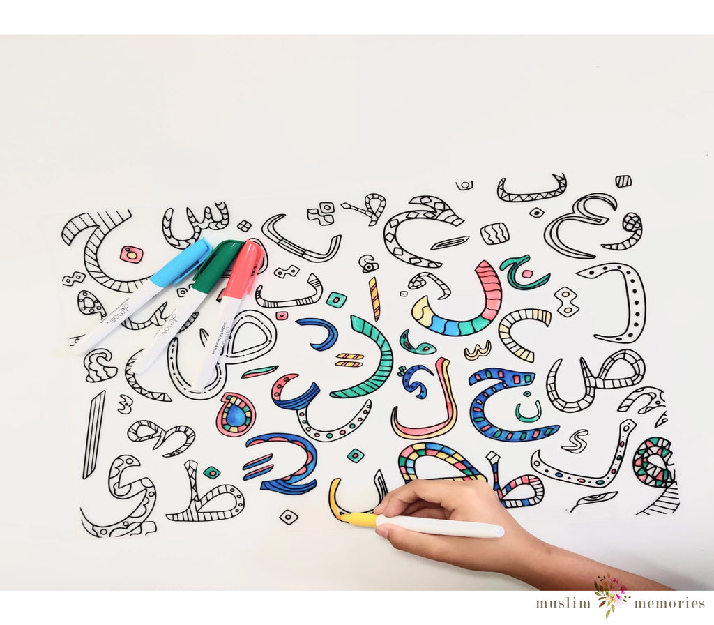 Washable Arabic Alphabet Coloring Silicone Placemat Amasi Decor