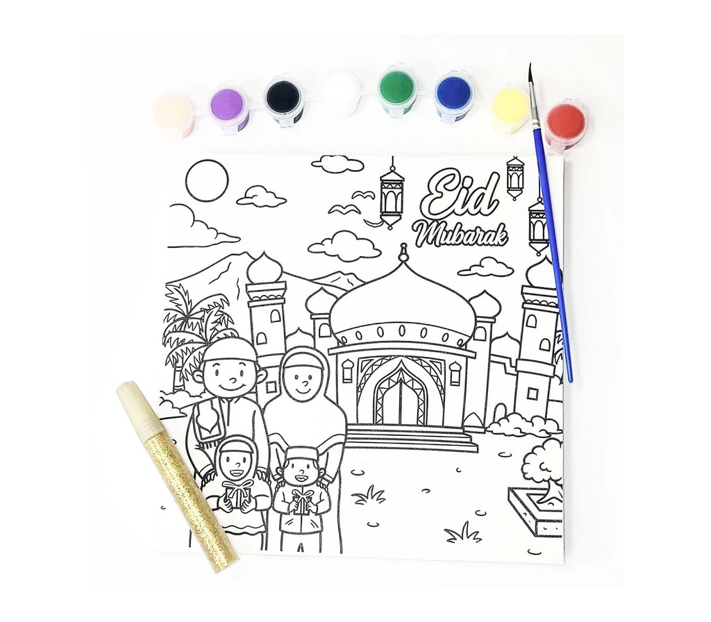 Eid Mubarak Children's Canvas Paint Set With 8 Vibrant Paints LITTLE MECCA PRESS