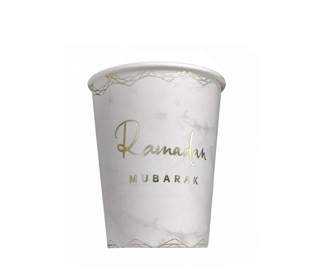 Ramadan Mubarak White and Gold Paper Cups Muslim Memories