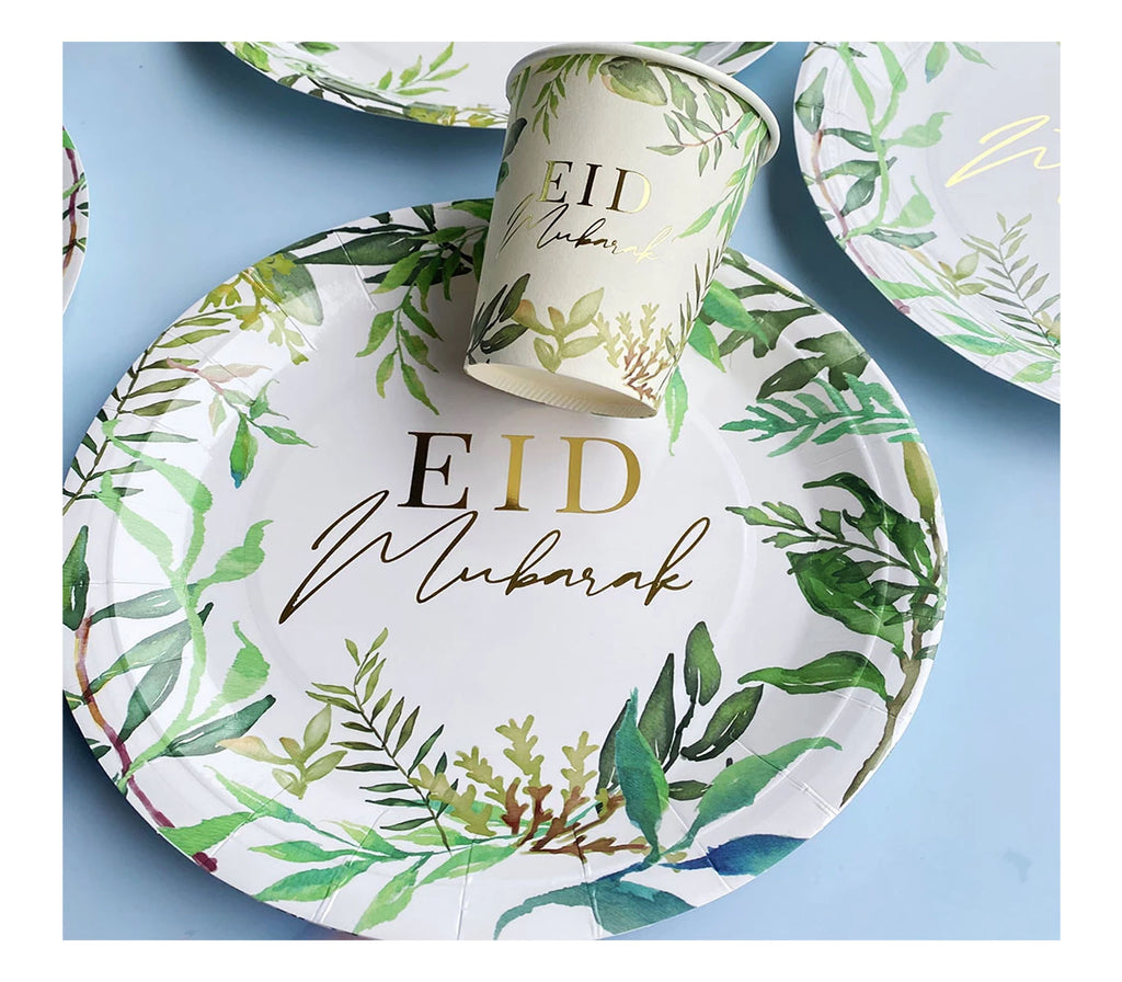 Eid Mubarak Green Leaf Plates Muslim Memories