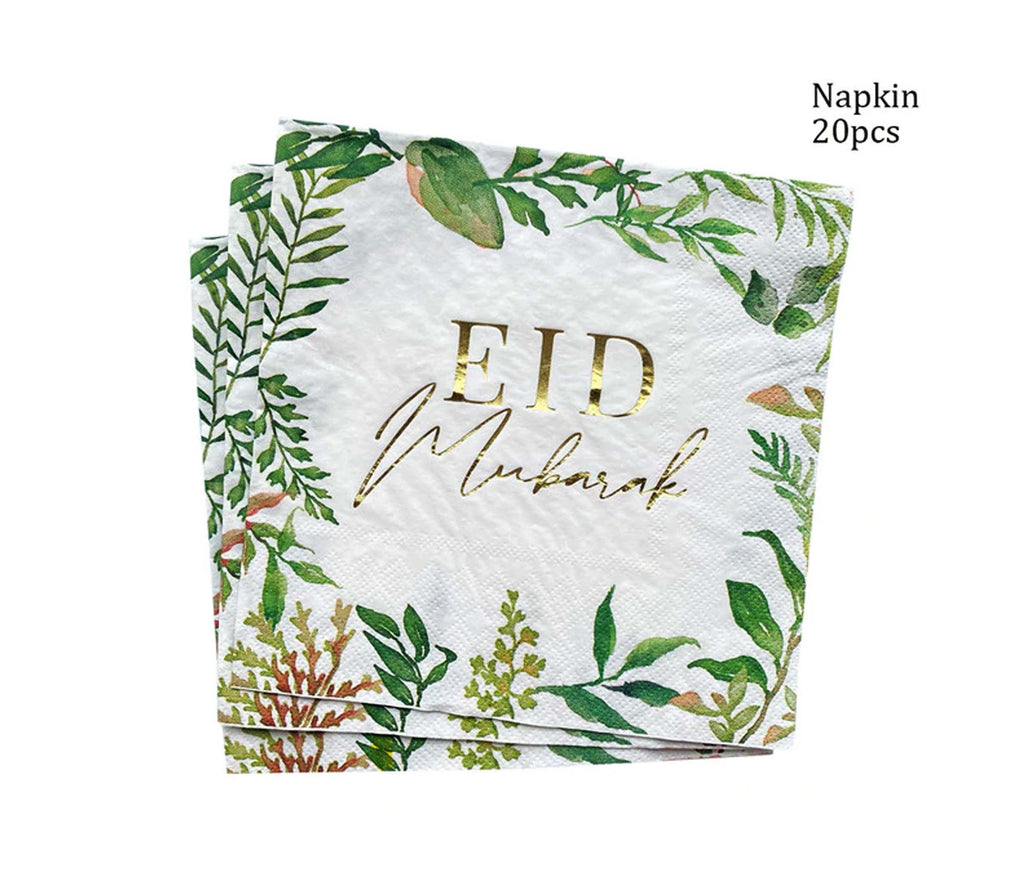 Eid Mubarak Green Leaf Napkins Muslim Memories